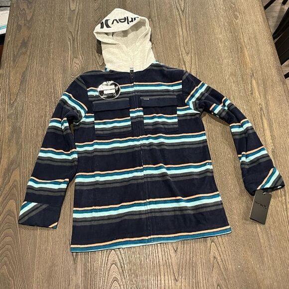 NWT Hurley Boys Obsidian Striped Zippered Hoodie Size M - Picture 1 of 6